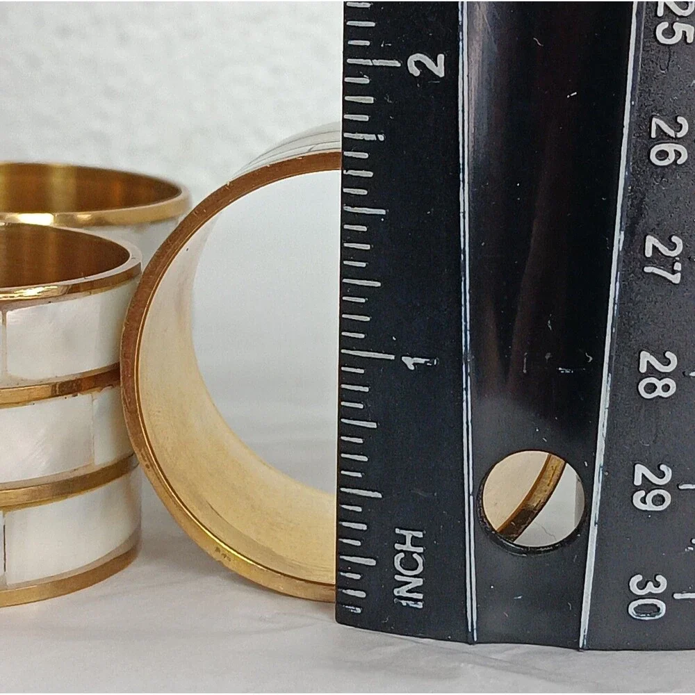 4 Mother of Pearl Napkin Ring Holders Brass Boho Seaside Table Setting